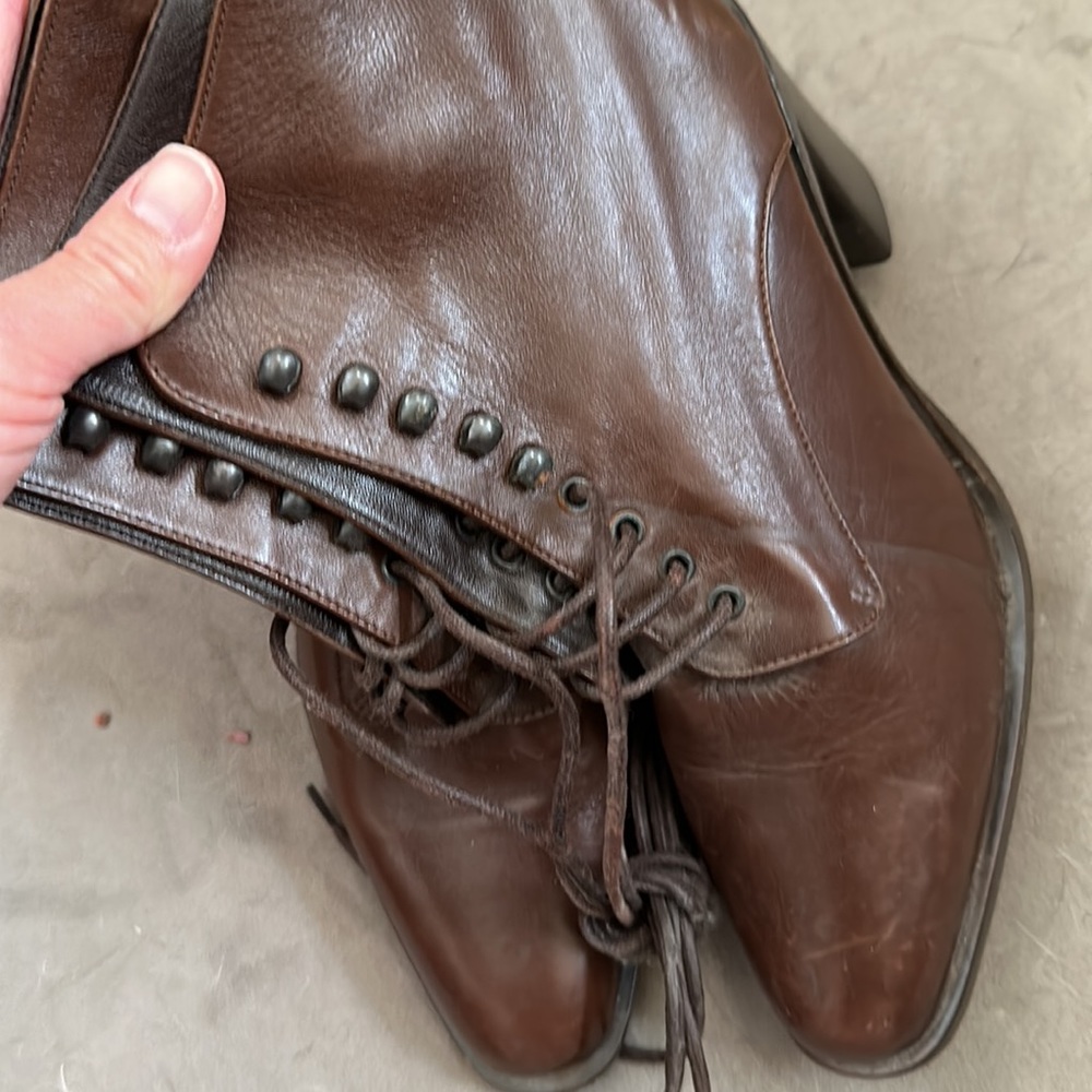 Joan Halpern booties in dark brown leather with lace ups - Picture 7 of 15